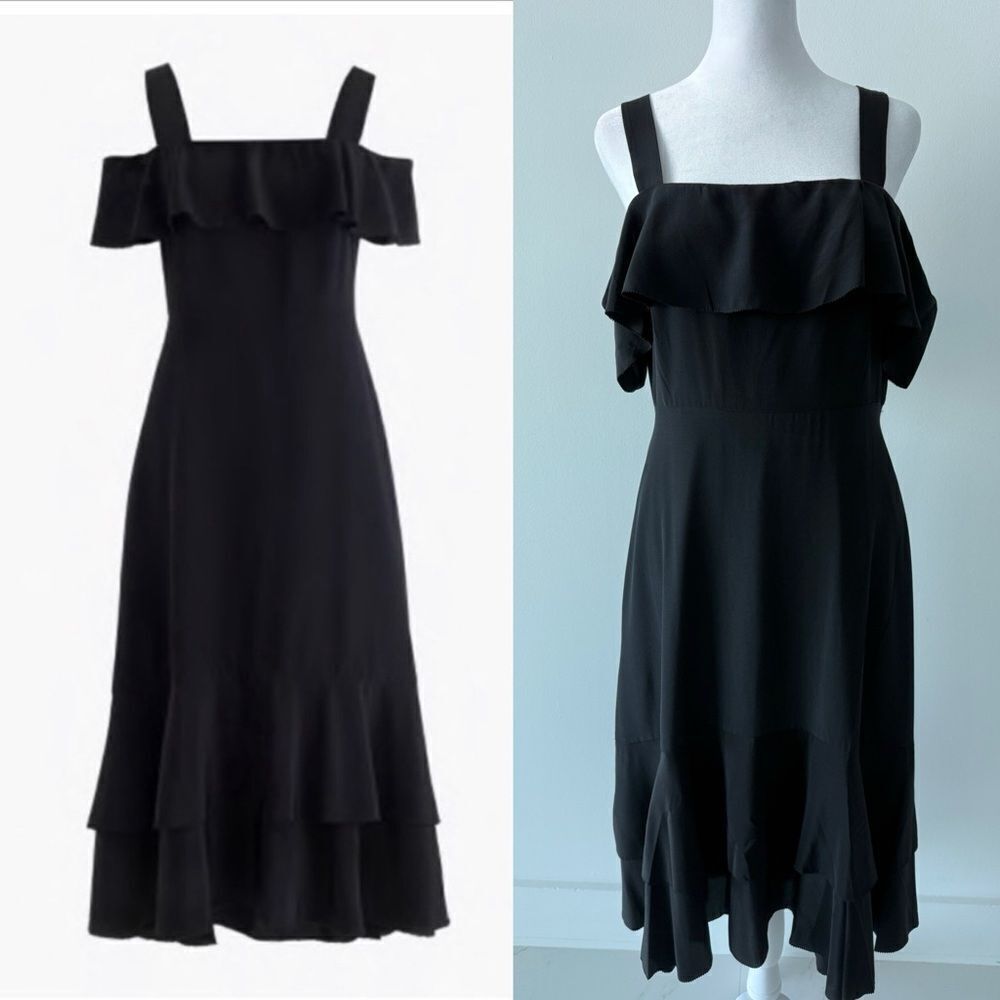 J.Crew Collection 100% Silk Black Ruffle Midi Dress